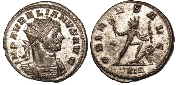 Moneda de Aureliano con Sol Invictus